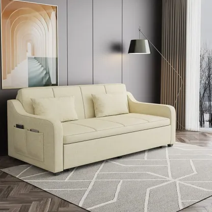 Modern Cotton & Linen Sleeper Sofa with Hidden Storage  Image - 11