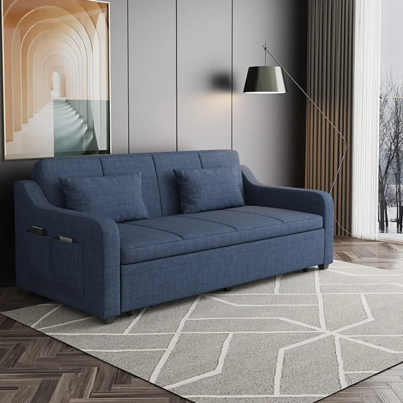 Modern Cotton & Linen Sleeper Sofa with Hidden Storage Image - 12