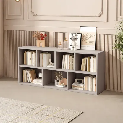 Gray Long Low Bookshelf 2/3-Shelf Horizontal Bookcase Image - 7