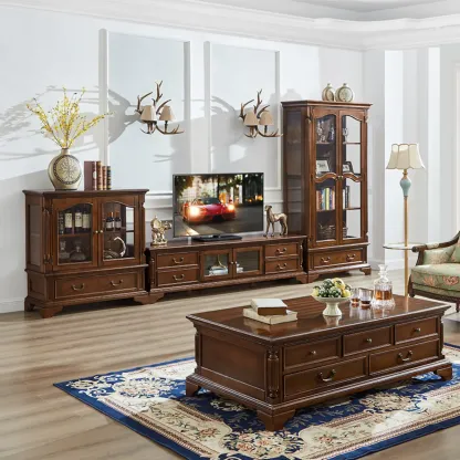 Brown Wine Cabinet with Shelf Compartment Drawers and Glass Doors Image - 4