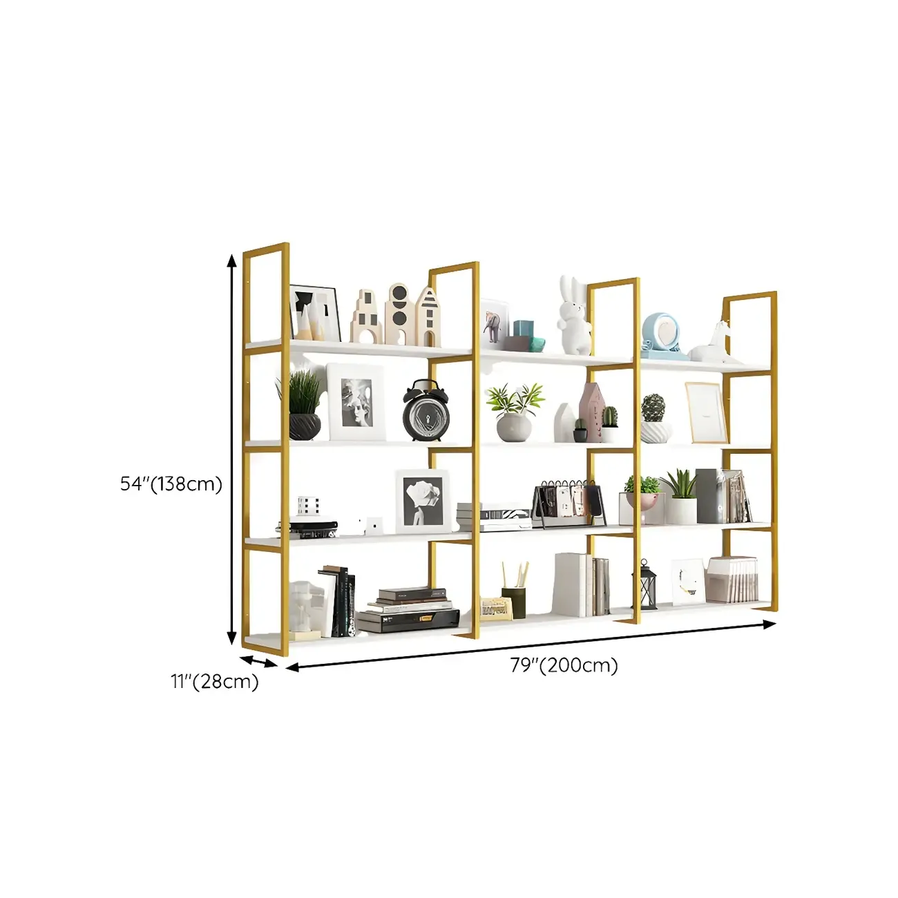 Modern Floating Bookshelf White Display Shelf Gold Frame Image - 39