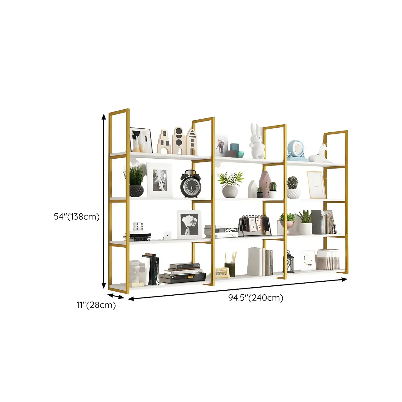 Modern Floating Bookshelf White Display Shelf Gold Frame Image - 40