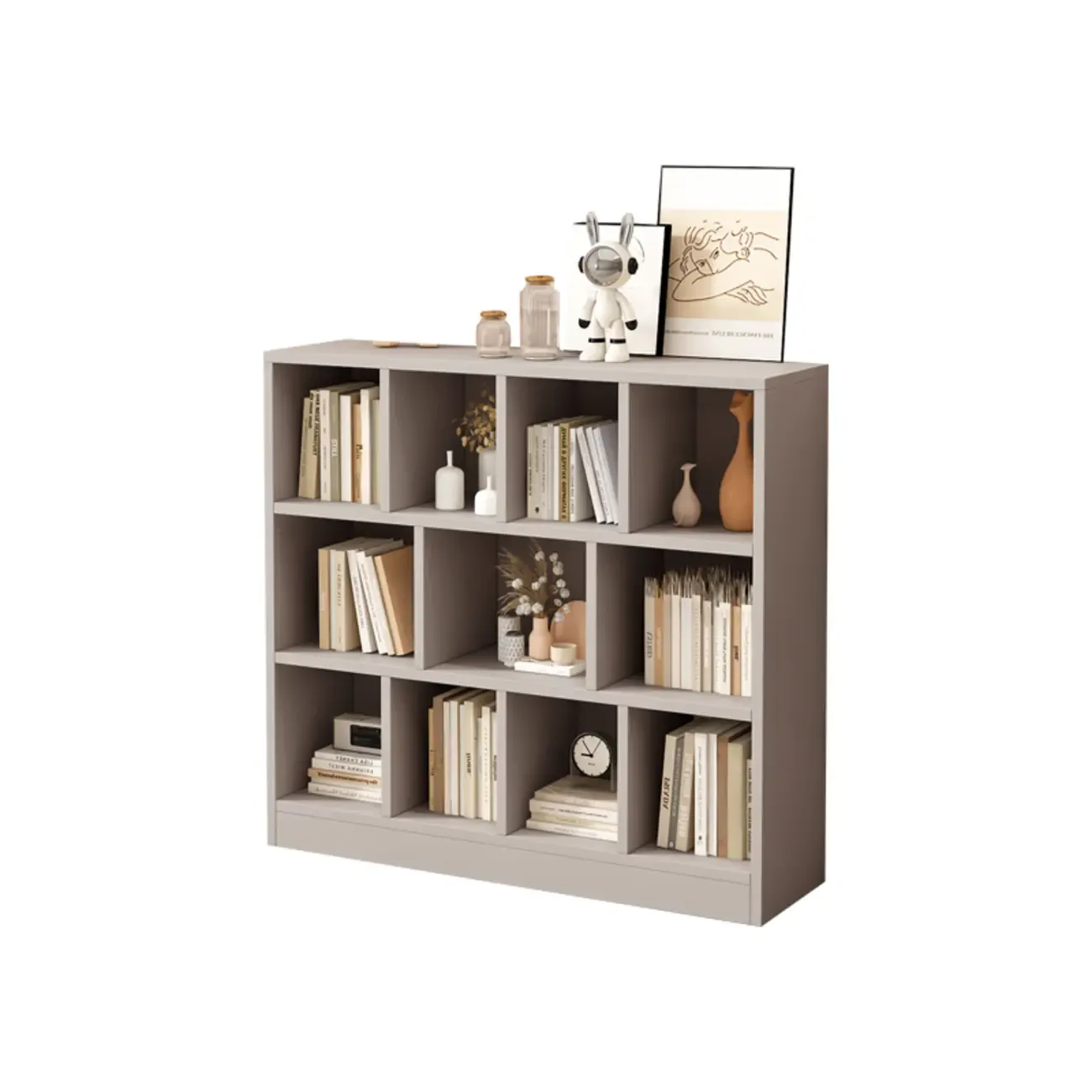 Gray Long Low Bookshelf 2/3-Shelf Horizontal Bookcase Image - 10
