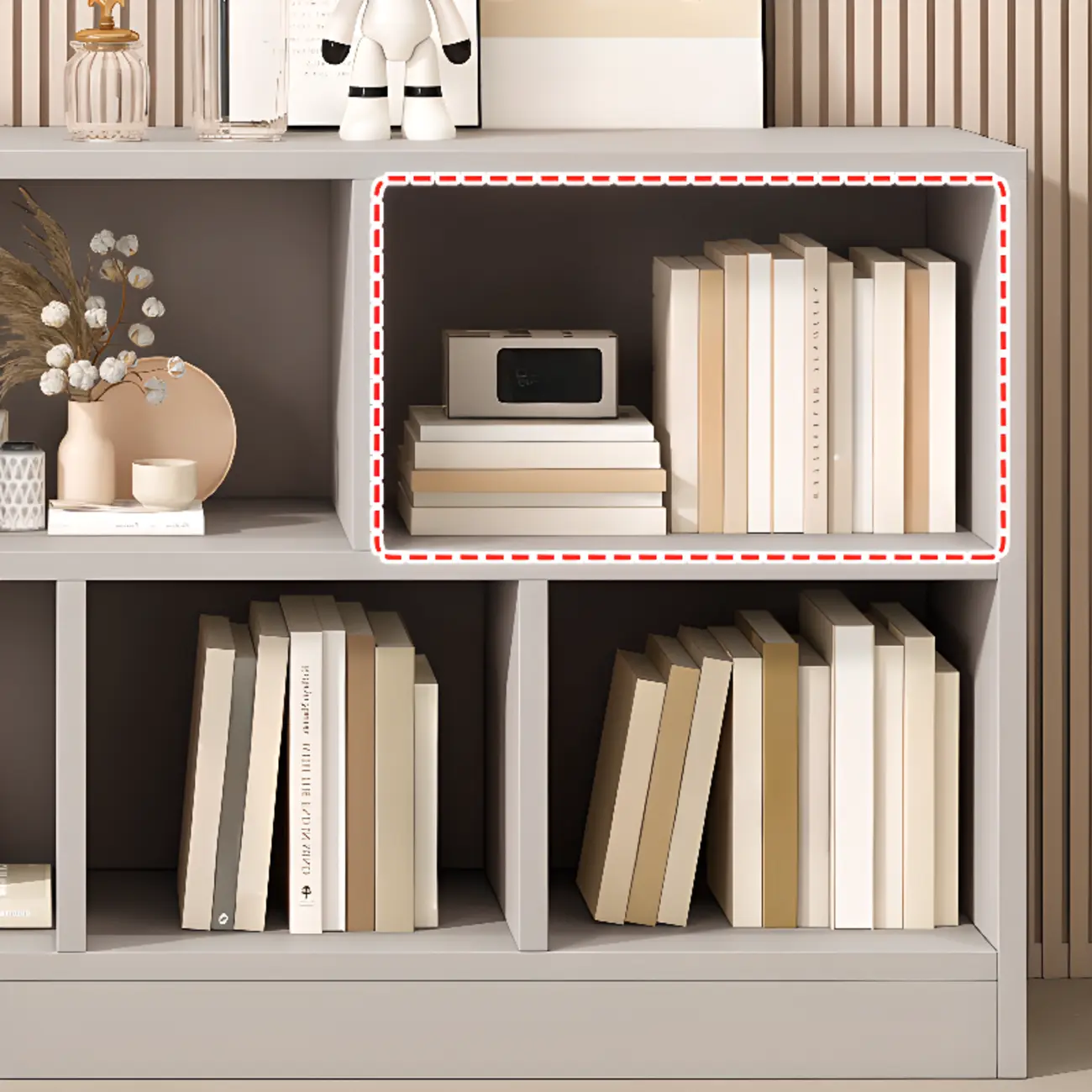 Gray Long Low Bookshelf 2/3-Shelf Horizontal Bookcase Image - 11 | homeyfad