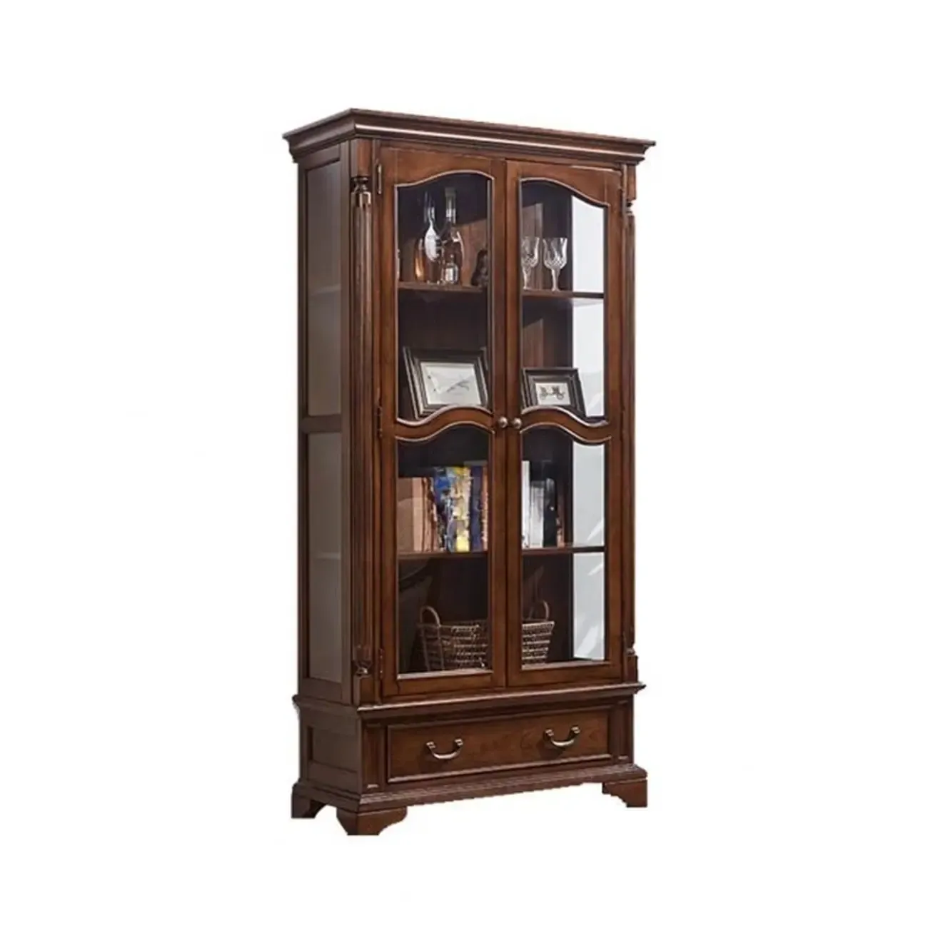 Brown Wine Cabinet with Shelf Compartment Drawers and Glass Doors Image - 10