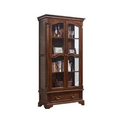 Brown Wine Cabinet with Shelf Compartment Drawers and Glass Doors Image - 10