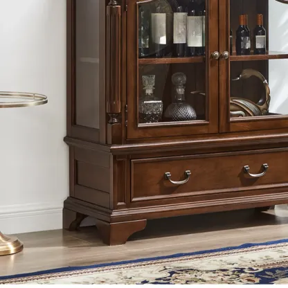 Brown Wine Cabinet with Shelf Compartment Drawers and Glass Doors Image - 12