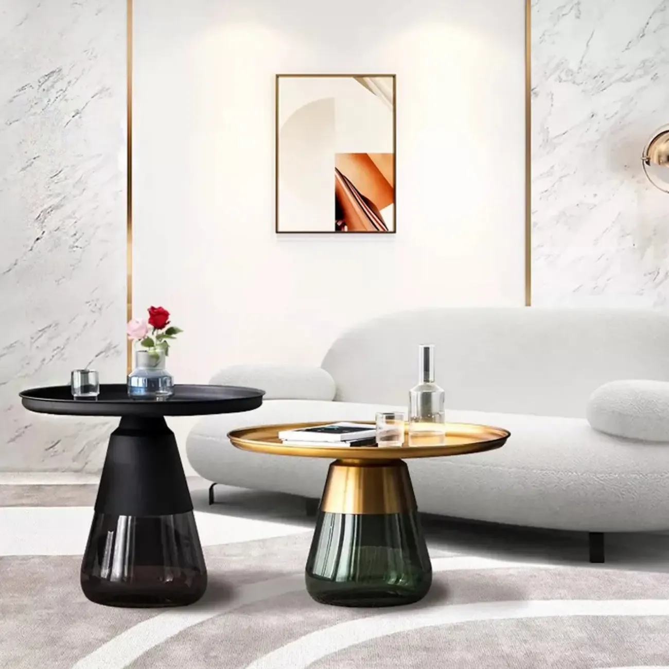 Modern Glass End Table with Round Base for Living Room Image - 2