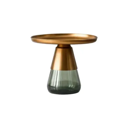 Modern Glass End Table with Round Base for Living Room Image - 3