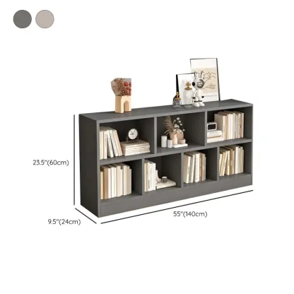 Gray Long Low Bookshelf 2/3-Shelf Horizontal Bookcase Image - 18