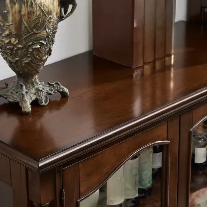 Brown Wine Cabinet with Shelf Compartment Drawers and Glass Doors Image - 14