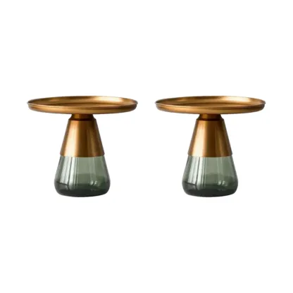 Modern Glass End Table with Round Base for Living Room Image - 5