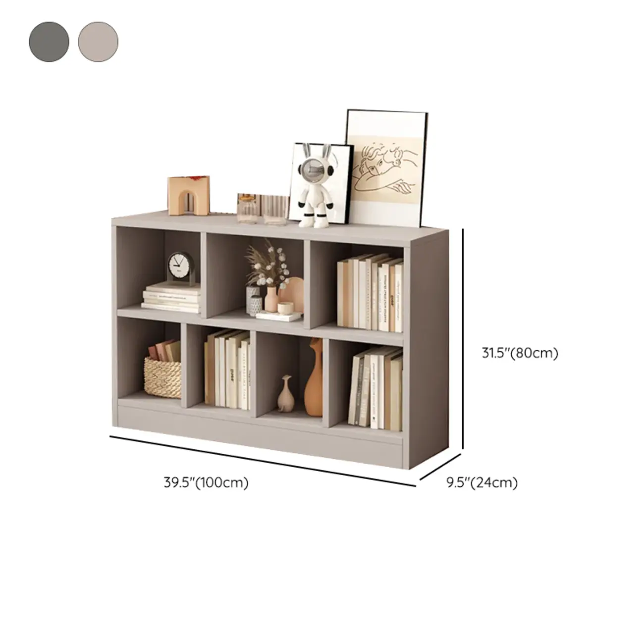 Gray Long Low Bookshelf 2/3-Shelf Horizontal Bookcase Image - 20 | homeyfad