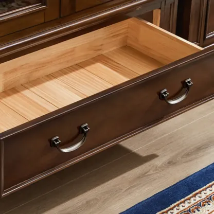 Brown Wine Cabinet with Shelf Compartment Drawers and Glass Doors Image - 15