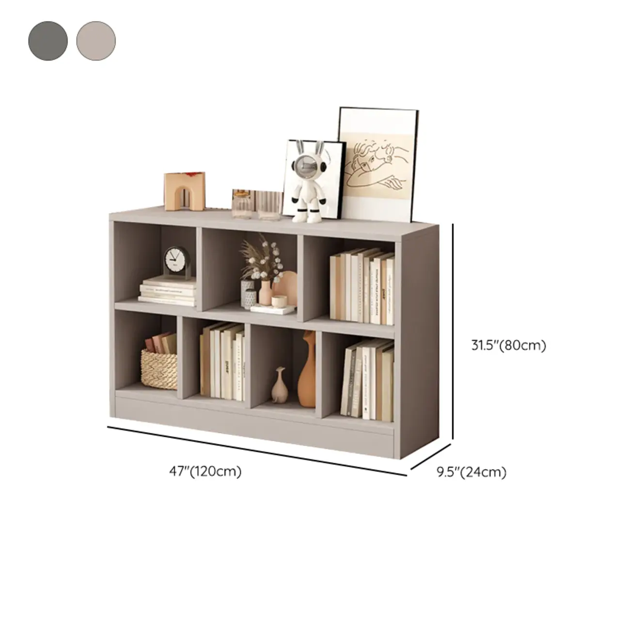 Gray Long Low Bookshelf 2/3-Shelf Horizontal Bookcase Image - 21 | homeyfad