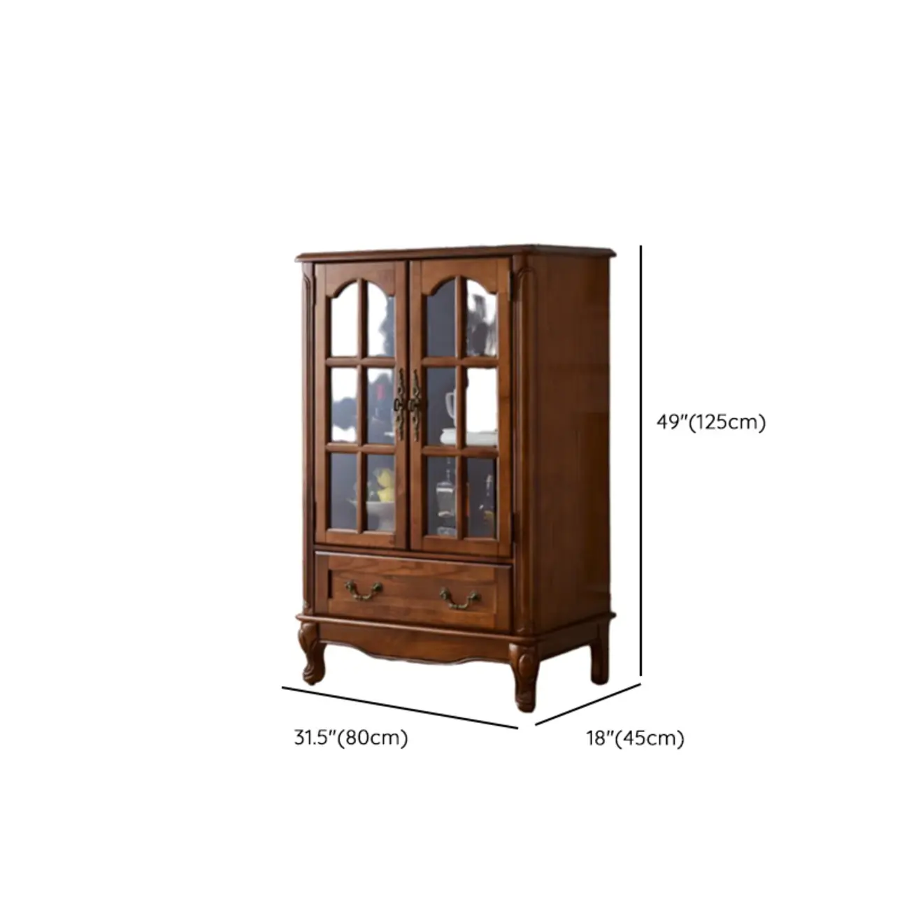 Brown Wine Cabinet with Shelf Compartment Drawers and Glass Doors #size