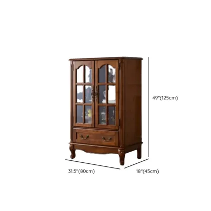 Brown Wine Cabinet with Shelf Compartment Drawers and Glass Doors #size