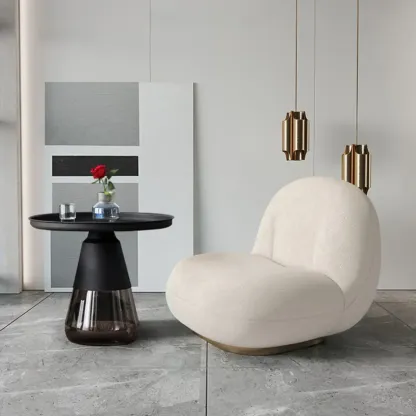 Modern Glass End Table with Round Base for Living Room Image - 7