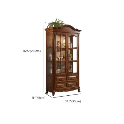 Brown Wine Cabinet with Shelf Compartment Drawers and Glass Doors Image - 18