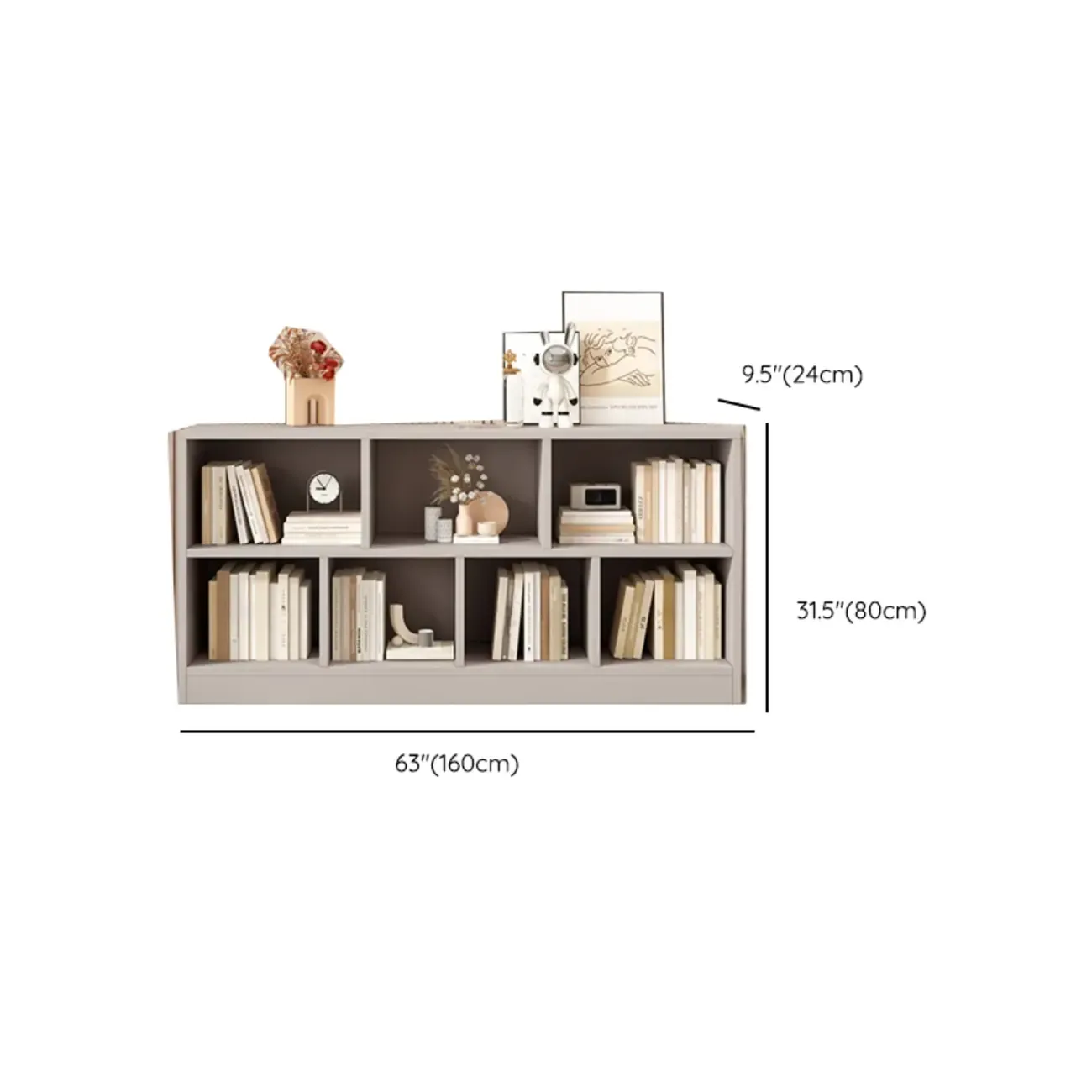 Gray Long Low Bookshelf 2/3-Shelf Horizontal Bookcase Image - 23