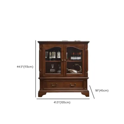 Brown Wine Cabinet with Shelf Compartment Drawers and Glass Doors Image - 19