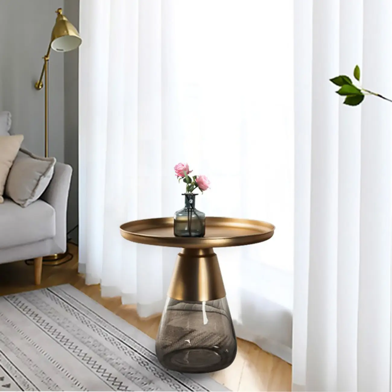 Modern Glass End Table with Round Base for Living Room Image - 21 | homeyfad