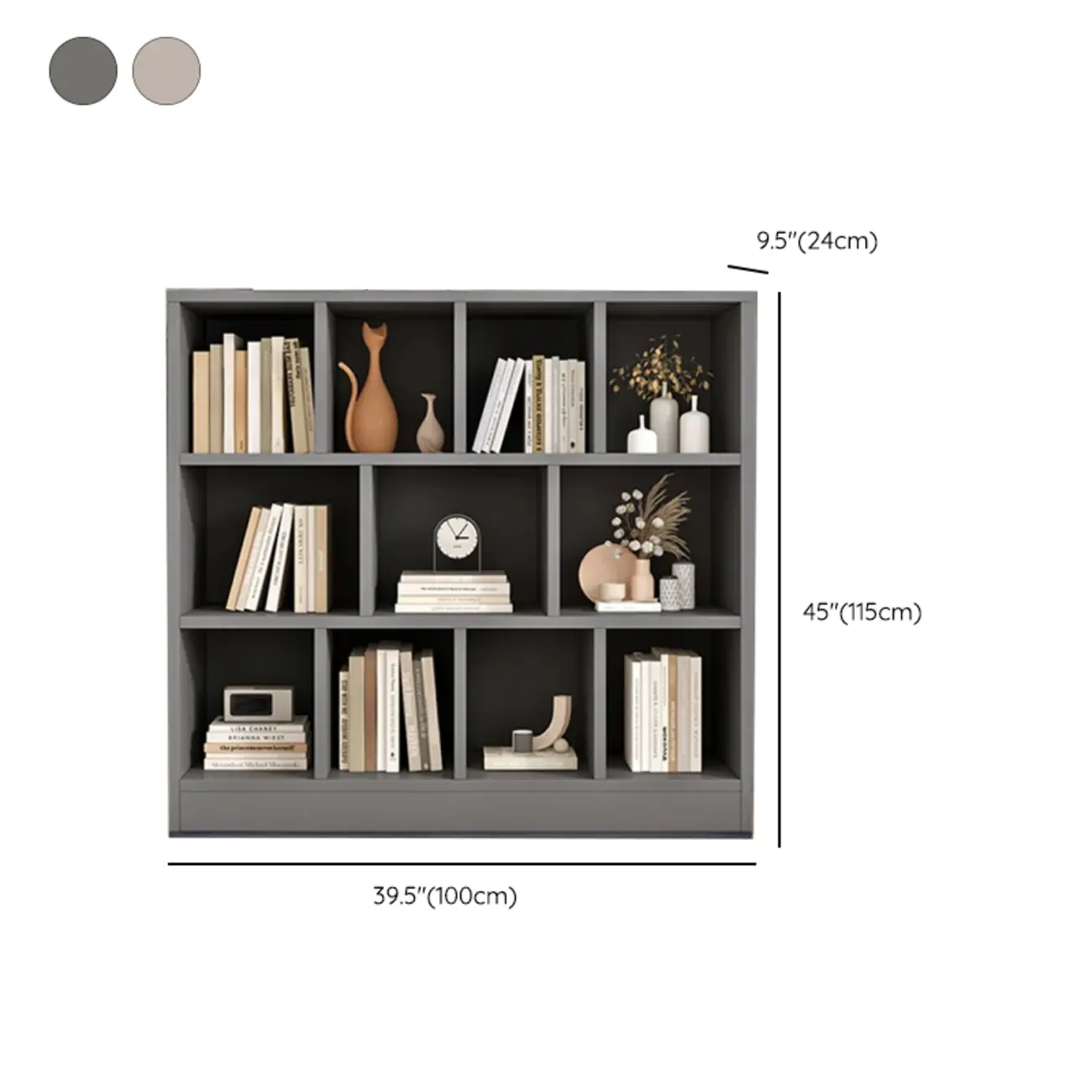 Gray Long Low Bookshelf 2/3-Shelf Horizontal Bookcase Image - 24 | homeyfad