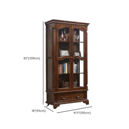 Brown Wine Cabinet with Shelf Compartment Drawers and Glass Doors Image - 20