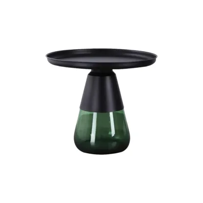 Modern Glass End Table with Round Base for Living Room Image - 9