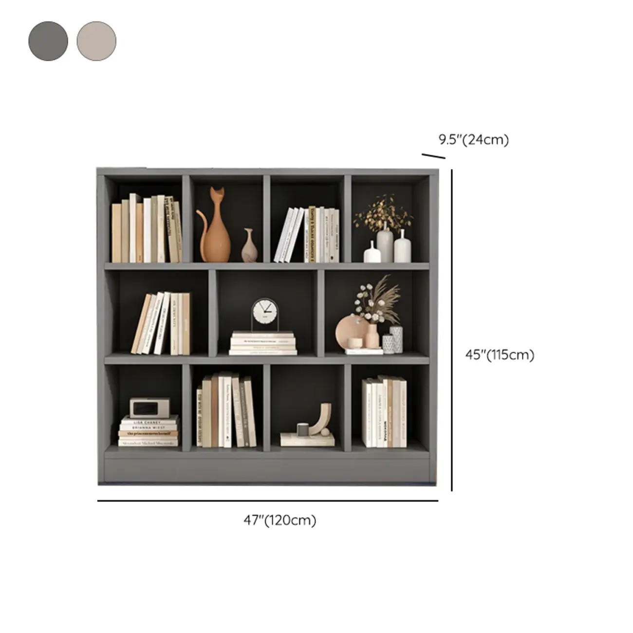 Gray Long Low Bookshelf 2/3-Shelf Horizontal Bookcase Image - 25 | homeyfad