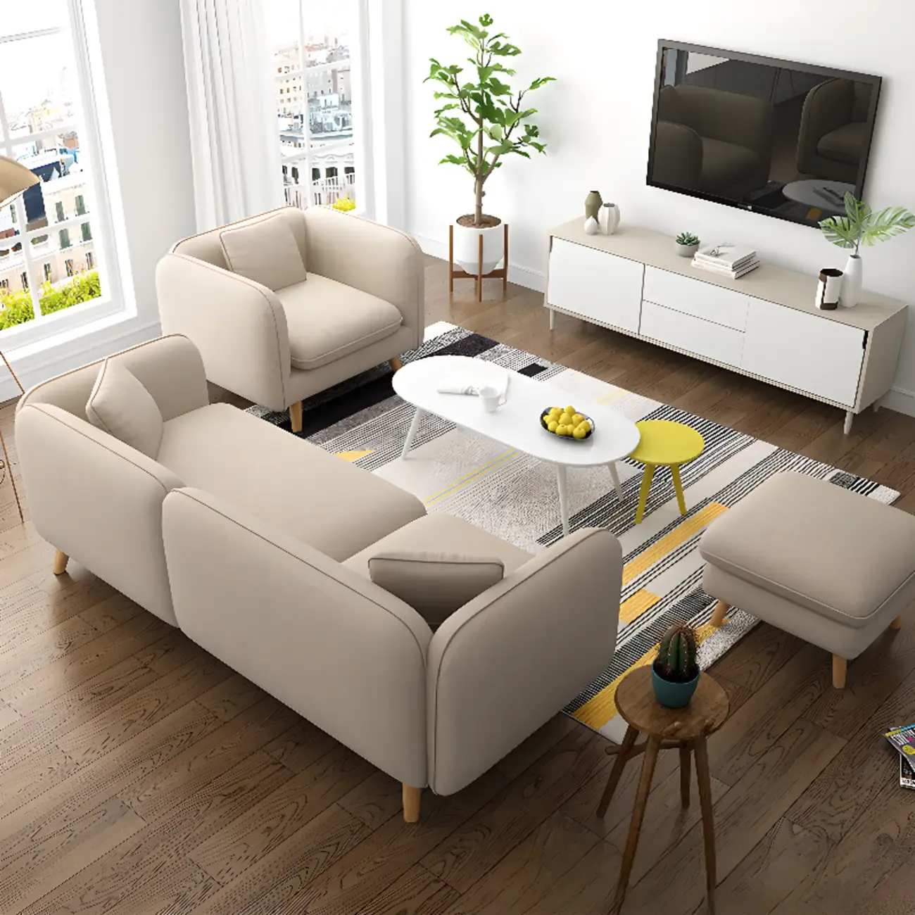 82.5" Sectional Sofa Comfy Cloud Couch for Living Room Modern Sofa Sleeper Deep Couches with Ottoman Image - 3