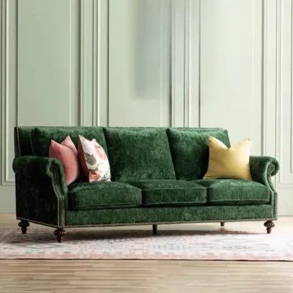 Modern Fabric Chenille Chesterfield Sofa in Blackish Green Image - 2