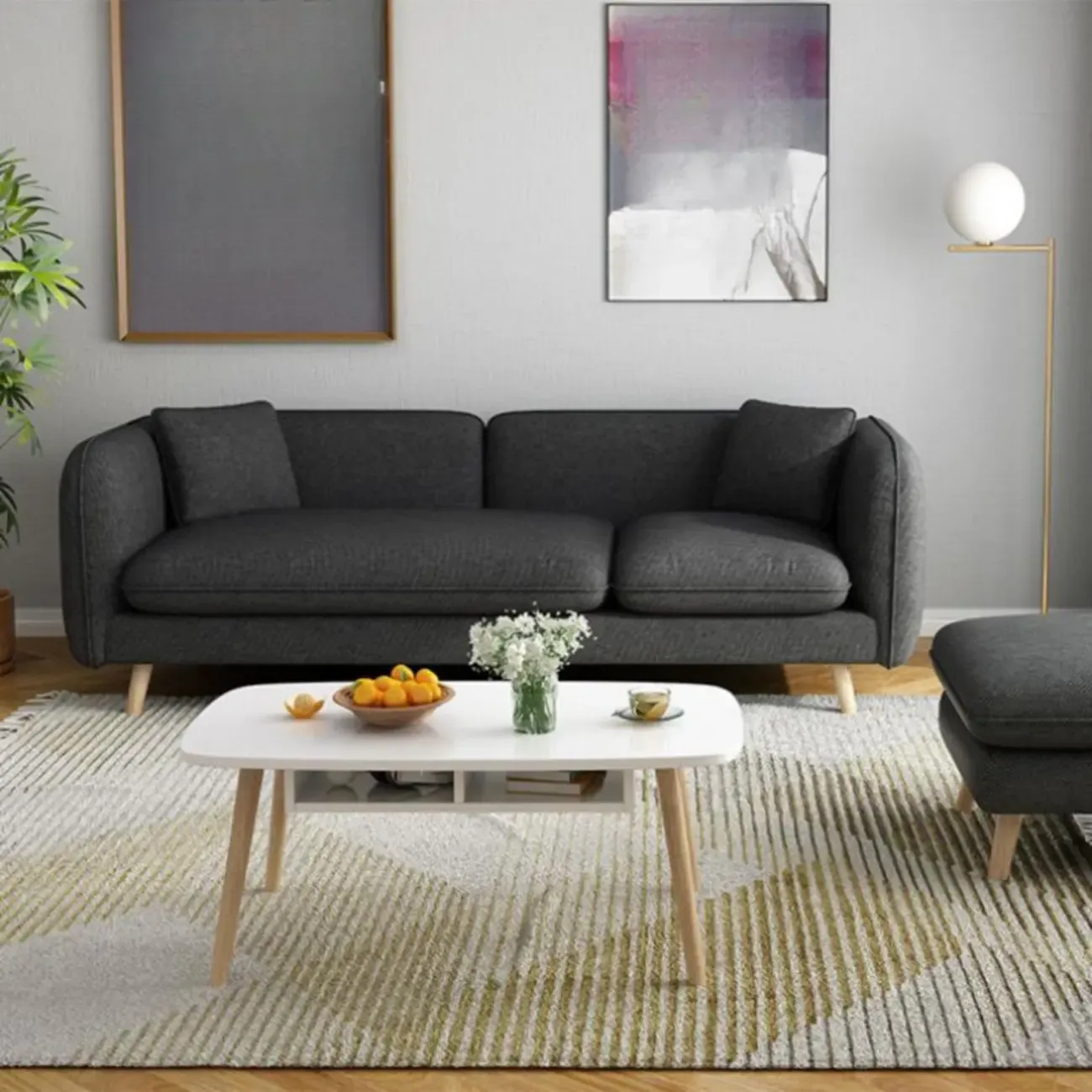 82.5" Sectional Sofa Comfy Cloud Couch for Living Room Modern Sofa Sleeper Deep Couches with Ottoman Image - 8