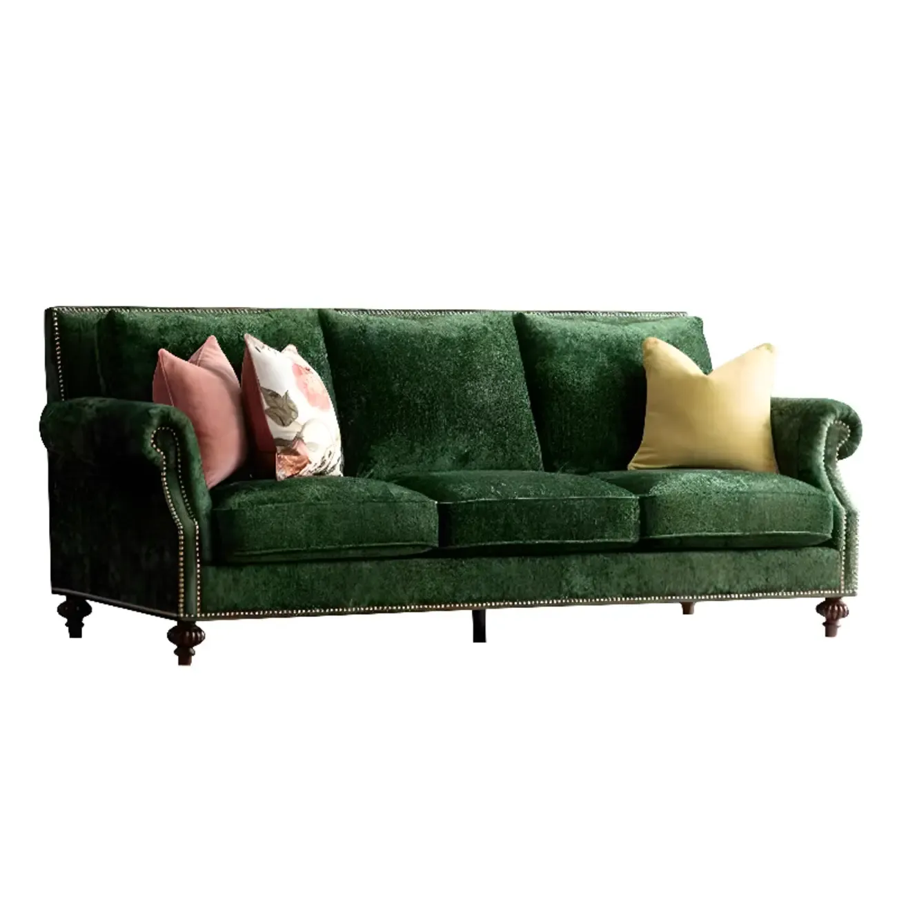 Modern Fabric Chenille Chesterfield Sofa in Blackish Green Image - 6