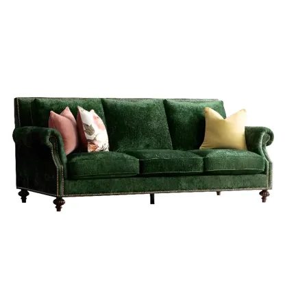 Modern Fabric Chenille Chesterfield Sofa in Blackish Green Image - 6
