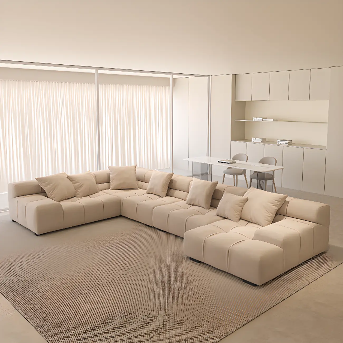 Modern L-Shaped Beige Sectional Sofa Chaise for Living Room Image - 1 | homeyfad