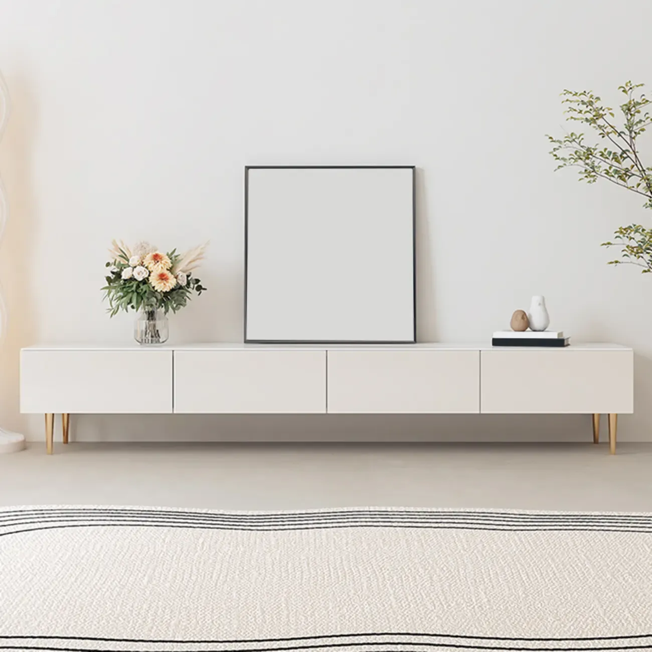 Elegant Stone TV Stand with Cable Management & Drawers Image - 1