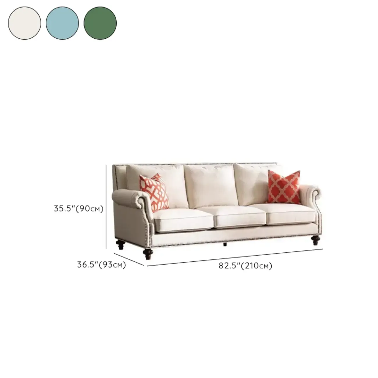 Modern Fabric Chenille Chesterfield Sofa in Blackish Green #size