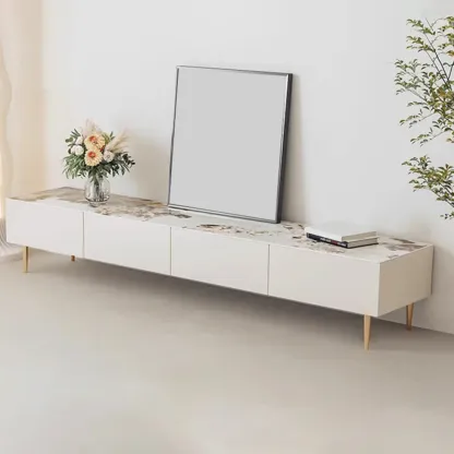 Elegant Stone TV Stand with Cable Management & Drawers Image - 2