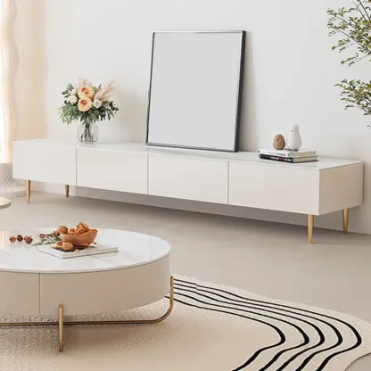 Elegant Stone TV Stand with Cable Management & Drawers Image - 4