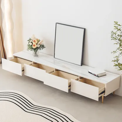 Elegant Stone TV Stand with Cable Management & Drawers Image - 5