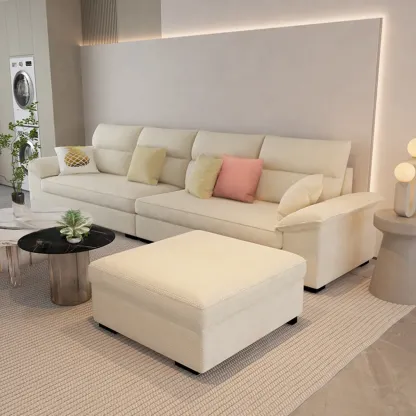 Off-White Upholstered Parlor Sofa Couch with an Ottoman and Concealed Support Image - 1