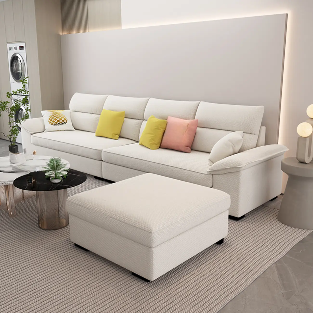 Off-White Upholstered Parlor Sofa Couch with an Ottoman and Concealed Support Image - 2 | homeyfad