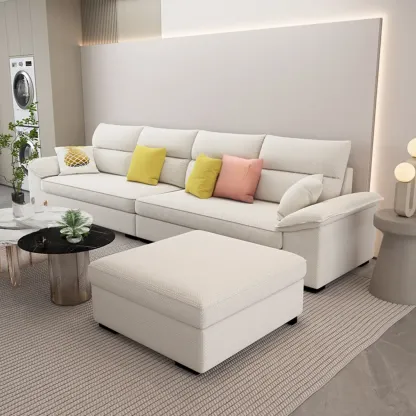 Off-White Upholstered Parlor Sofa Couch with an Ottoman and Concealed Support Image - 2