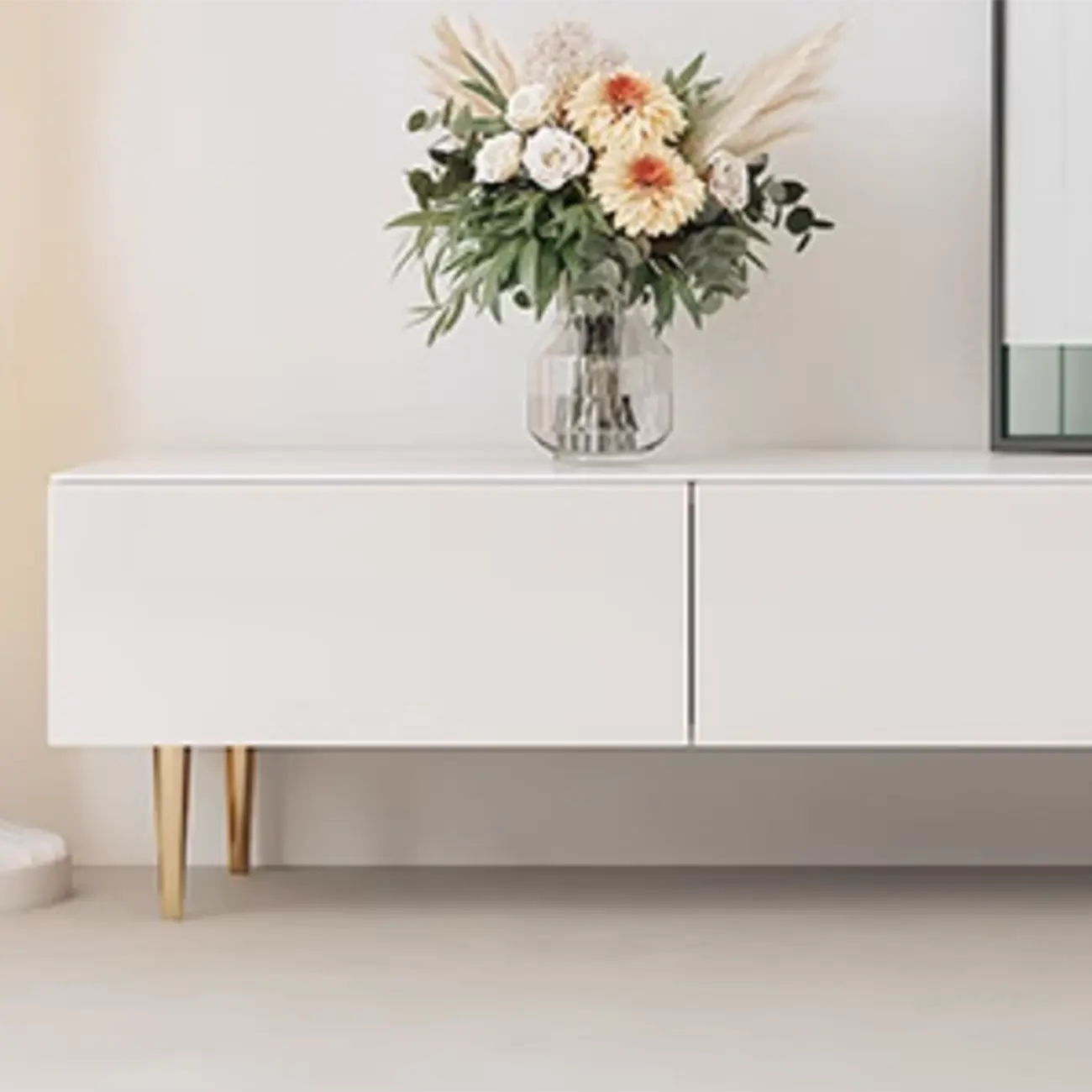 Elegant Stone TV Stand with Cable Management & Drawers Image - 9 | homeyfad