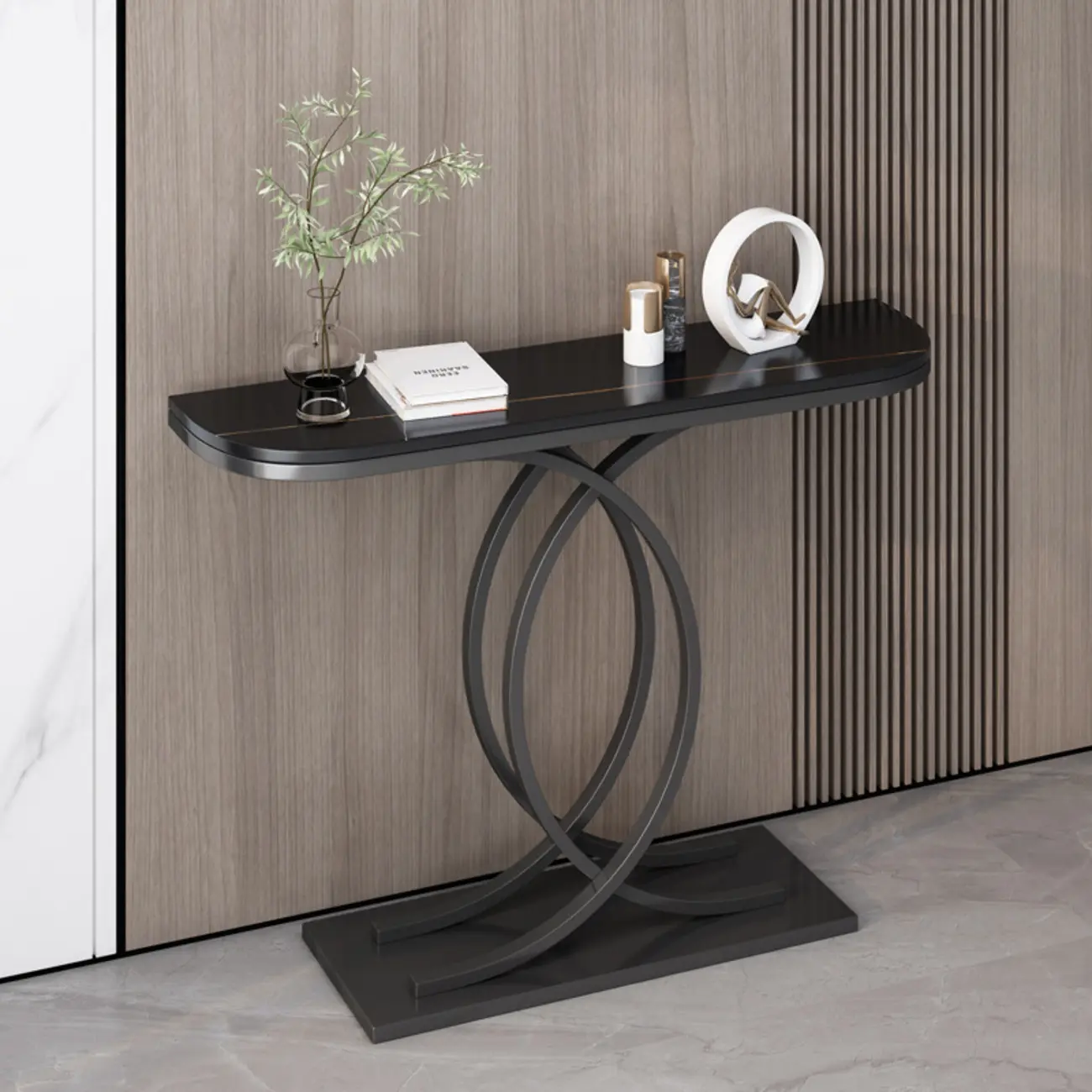 Glam Stone Top Console Table with Geometric Base Image - 2 | homeyfad