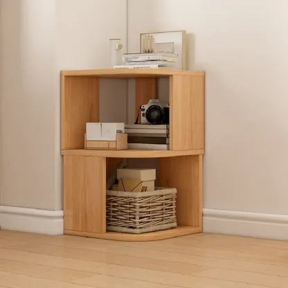 Wooden Fan-Shaped Shelves Standing Corner Shelf Image - 2
