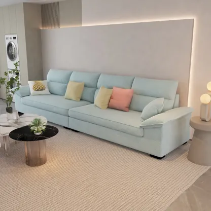 Off-White Upholstered Parlor Sofa Couch with an Ottoman and Concealed Support Image - 4