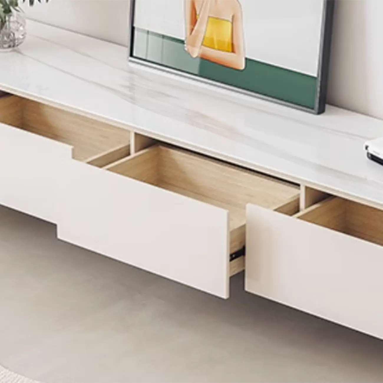 Elegant Stone TV Stand with Cable Management & Drawers Image - 10 | homeyfad