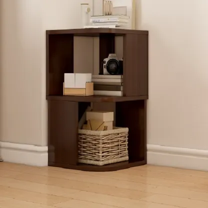 Wooden Fan-Shaped Shelves Standing Corner Shelf Image - 3